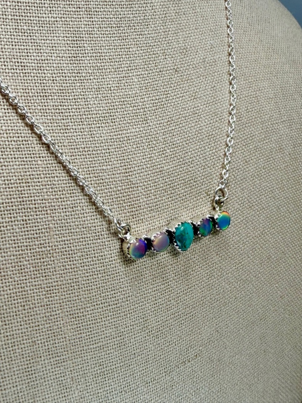 Southwestern Sterling Silver Balloon Opal Bar Pendant Necklace - Picture 6 of 9